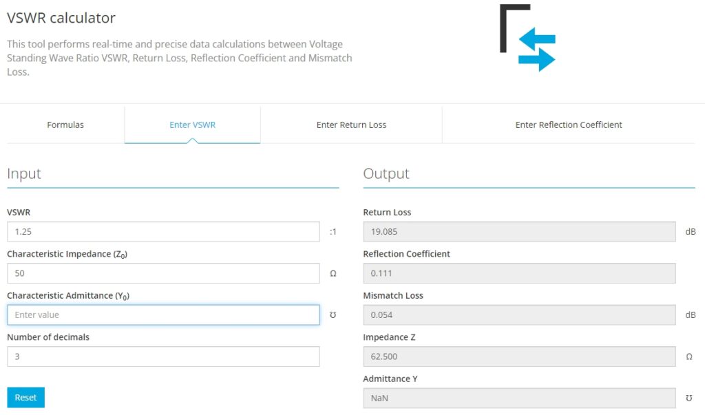 VSWR calculator